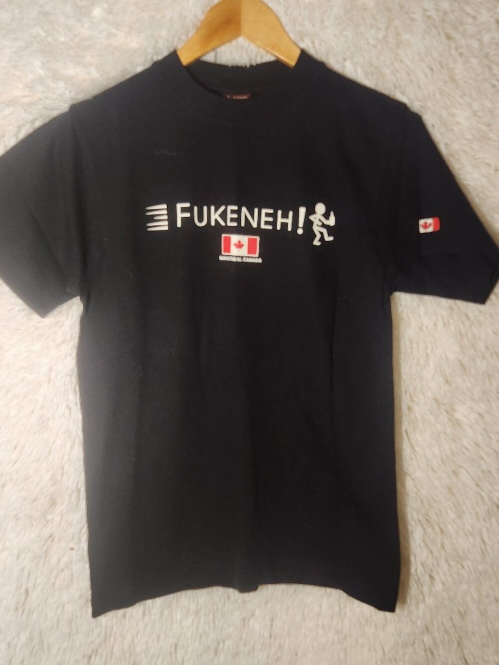 Fukeneh! Camadian Short Sleeve Graphic Tee in Black Women Size Small